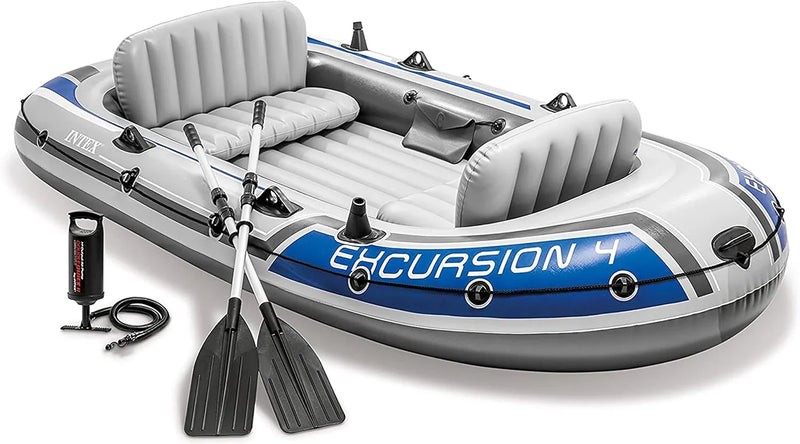 Excursion Inflatable Boat Series: Includes Deluxe 54in Boat Oars and High-Output Pump – SuperTough PVC – Adjustable Seats with Backrest – Fishing Rod Holders – Welded Oar Locks A4713