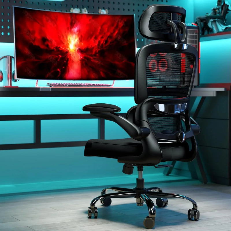 Office Chair Ergonomic Desk Chair, 330 LBS Home Mesh Office Desk Chairs with Wheels, Comfortable Gaming Chair, High Back Office Chair for Long Hours, Office Chair for Study and Work (Grey) V805