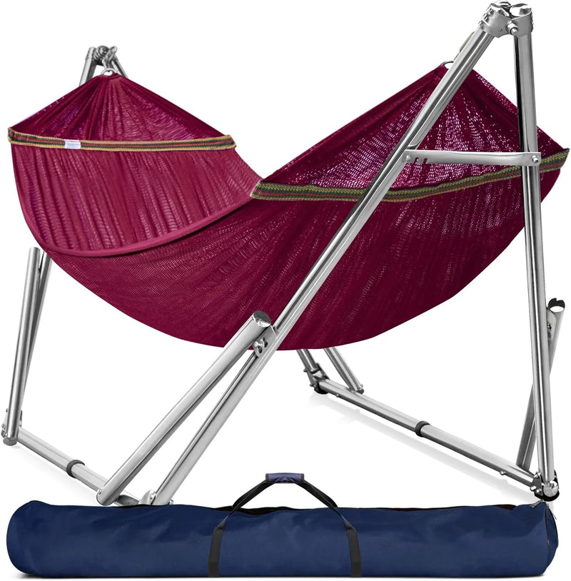 Double hammock with frame, with a load capacity of 650 pounds, double hammock with support rods, made of high-quality 201 stainless steel, assembled in 30 seconds, sturdy and flexible portable hammock frame, suitable for outdoor and indoor P5209