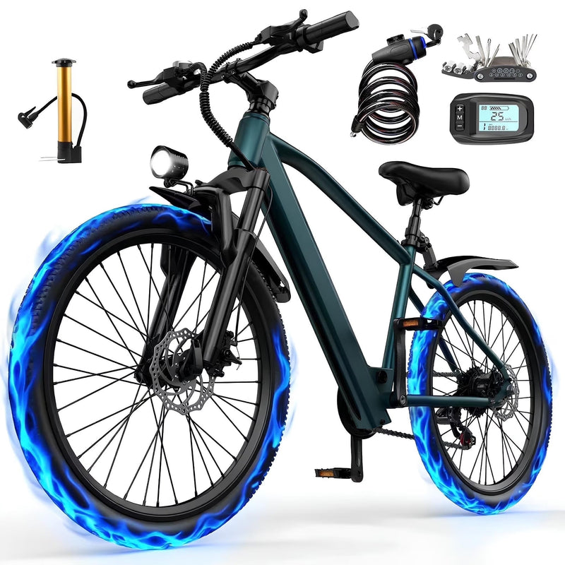 26 in Electric Bike for Adult,400W Motor,Top Speed 25MPH,40Miles Long Range,City Commuting E-bicycle With Front Fork Suspension, Dual Disc Brakes J2581