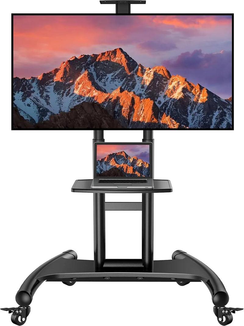 Rolling/Mobile TV Cart with Wheels for 32-82 Inch LCD LED 4K Flat Screen TVs - TV Floor Stand with Shelf Holds Up to 100 lbs, Height Adjustable Trolley Max VESA 600x400mm- PSTVMC05 Q8097