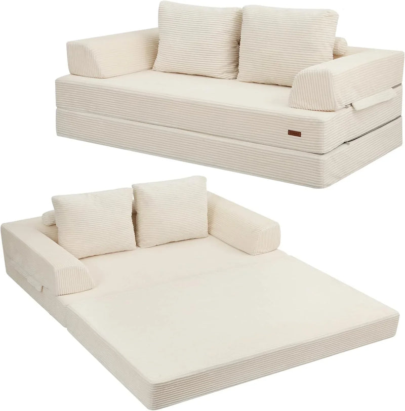 Foldable sofa bed (large size), foldable floor sofa, denim foldable sofa bed as a sleeping mattress, with pillows, boneless sofa, comfortable and relaxing double seat, suitable room and bedroom, navy blue color I2444