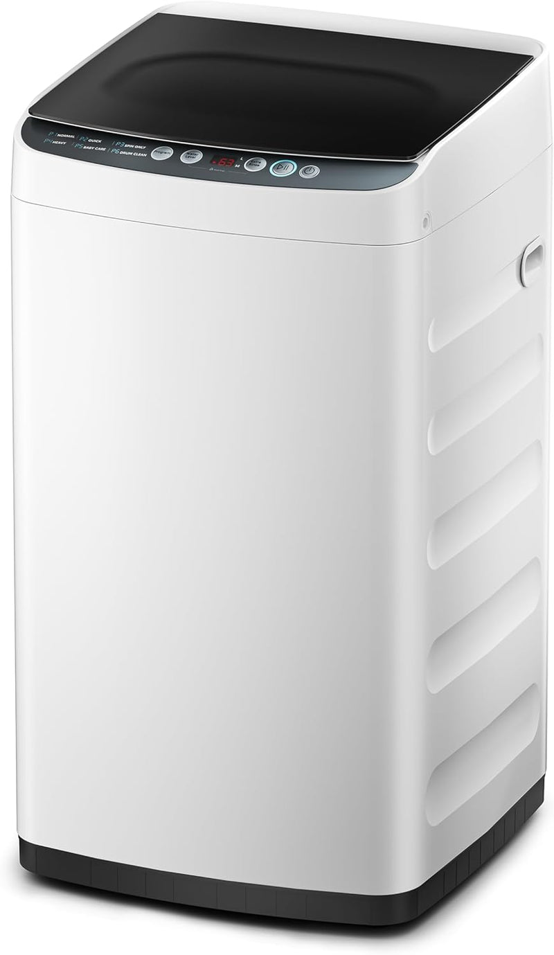 Portable Washer with 6 Cycles, Drum Clean, Quick, Stainless Steel Tub, Transparent Lid, LED Display Washing Machine, White D5211