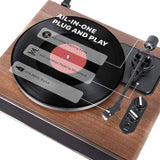 High Fidelity Belt Drive Turntable with Built-in Speakers, Vinyl Record Player with Magnetic Cartridge, Wireless Playback and Aux-in Functionality, Auto Off
