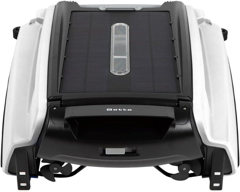 Solar Powered Automatic Robotic Pool Surface Skimmer Cleaner with 30-Hour Continuous Cleaning Battery Power and Re-Engineered Twin Salt Chlorine Tolerant Motors (Blue) D9756