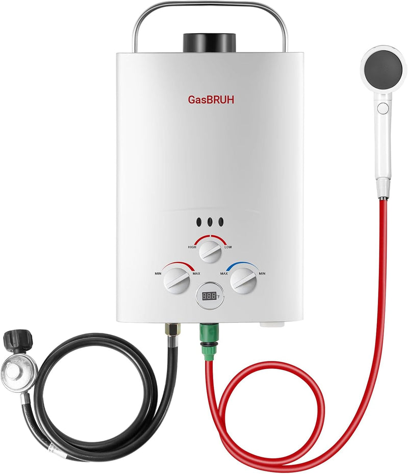 Tankless Water Heater Outdoor, 1.58 GPM, 6L Portable Propane Camping Water Heater with Overheating Protection for Indoor,RV,Camping F5766