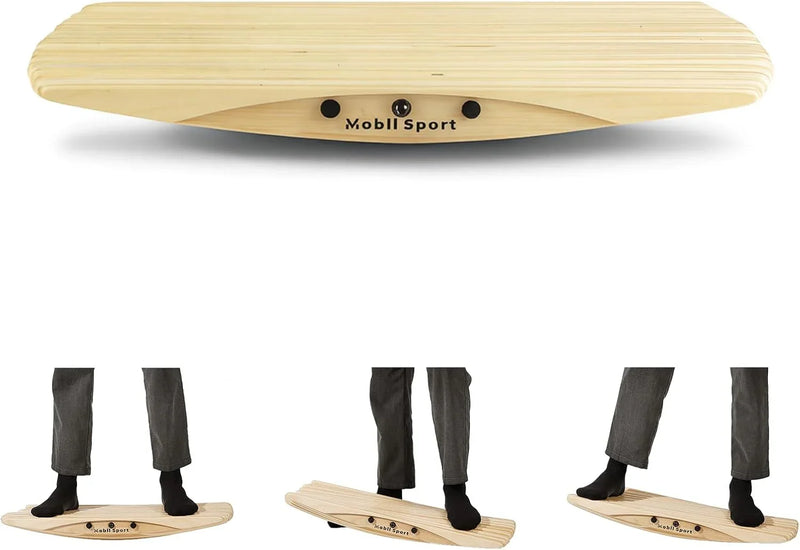 Standing Desk Balance Board Mat | Anti-Fatigue Handcrafted Wooden Wobble Board for Foot, Knee & Back Pain Relief | Simulate Surfing/Skiing/Skateboarding Movements W12