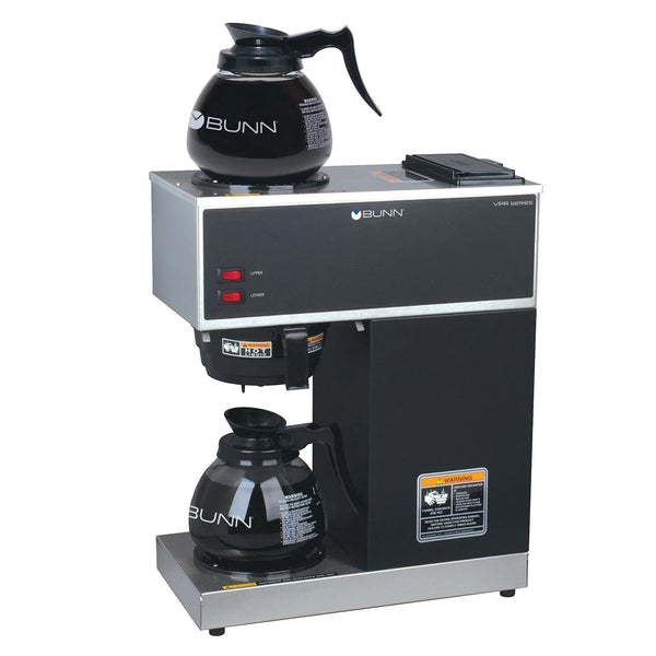 BUNN VPR-2GD 12-Cup Pourover Coffee Maker, Black, with Upper & Lower Warmers, 2 Glass Decanters, Commercial Use C3038