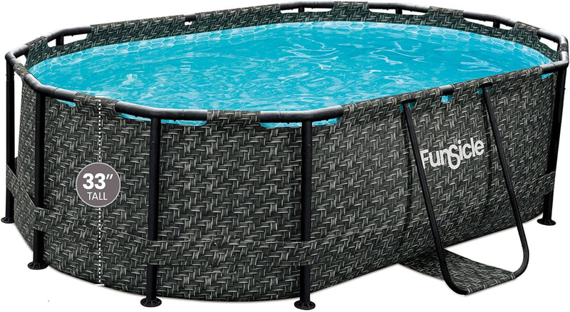 167 by 98 by 39.5 Inches Oasis Designer Oval Frame Outdoor Above Ground Swimming Pool Pool Set with Accessories, Dark Herringbone Gray N2889