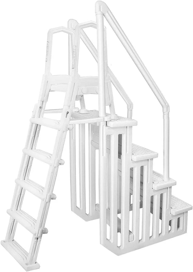 Deluxe Above-Ground Pool Ladder A-Frame Swimming Non-Sliip Step Ladder, White Y6762