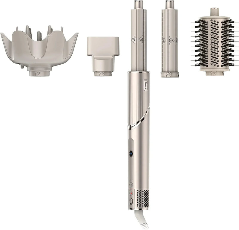 Powerful hair dryer and multi-functional styling tool, featuring automatic hair curler, paddle brush, oval brush, concentrator accessory and stones. P1530