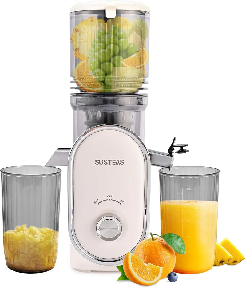 Cold press juicer, 5.3-inch feed opening, slow-speed mixing type machine, power 300 watts, capable of extracting whole fruits and vegetables, easy to clean, high juice output, white appearance C6243