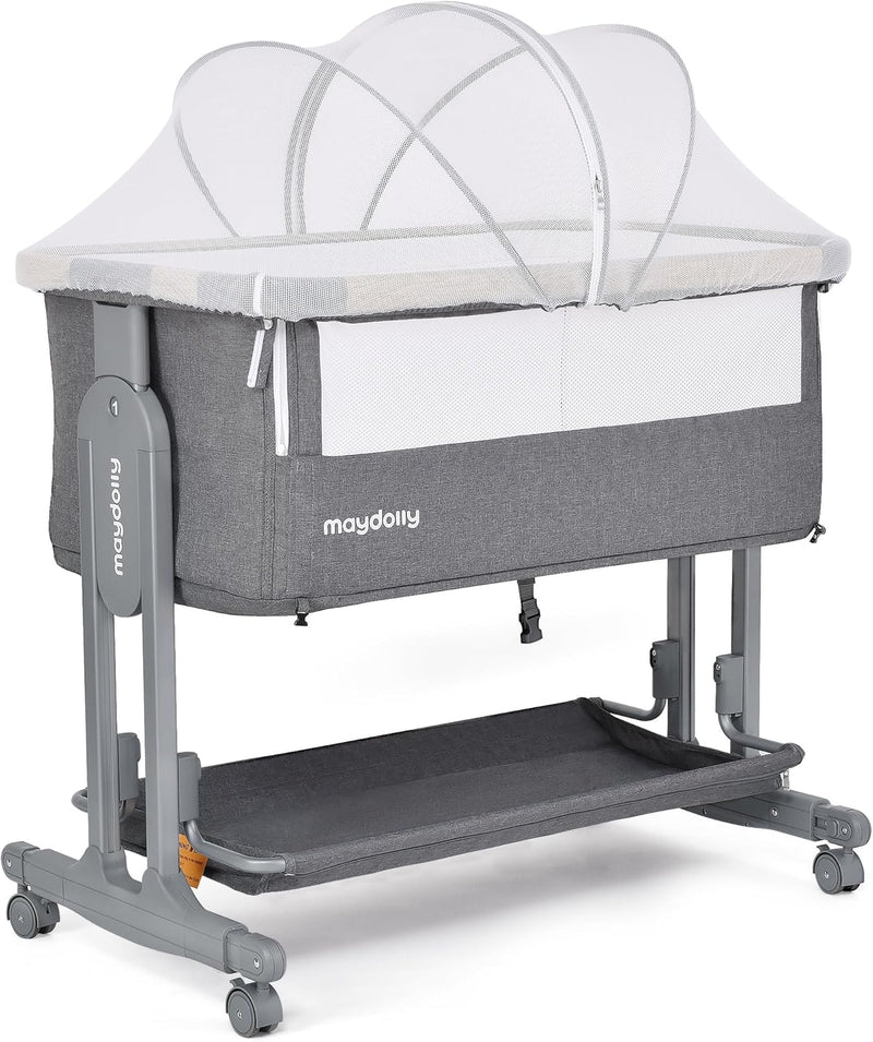 Maydolly Baby Bassinet Bedside Crib, 3-in-1 Baby Bassinet Bedside Bed with Mattress and Soft, Breathable Sheet, 7-Height Adjustable, Stable and Reliable Crib for Nursery F9072