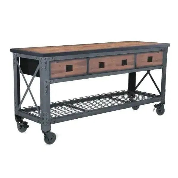 Building Products 72 in. 3-Drawers Rolling Industrial Workbench and Wood Top U2765