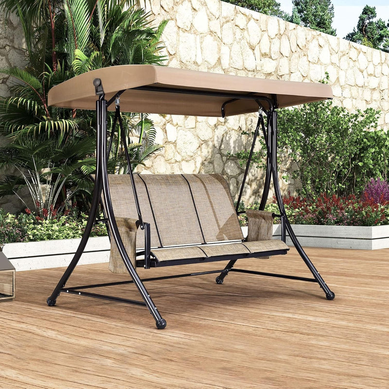 3 luxurious outdoor deck swings, with a weather-resistant steel frame, adjustable tilted canopy, brown model Y0784