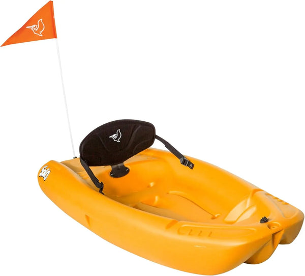 Pelican Solo EVO DLX - Kids Sit on top Kayak with Paddle and Decals - Mango - Twin Tunnel Hull with Swim up Deck - Lighweight & Durable P0213