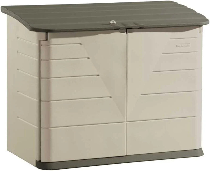 Poly resin outdoor storage shed, with floor (4.5 feet x 3 feet), weather-resistant, beige/brown, suitable for storing and organizing household/backyard/swimming pool chemicals/toys/garden tools/porch/terrace cushions. B1575