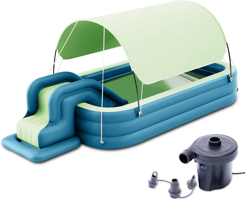 Inflatable Swimming Pool with Water Slide, Inflatable Slide Water Pool with Awning, Inflatable Mega Bouncy Castle Water Park, Swim Centre Pools for Backyard, Garden, Summer Water Party J4427