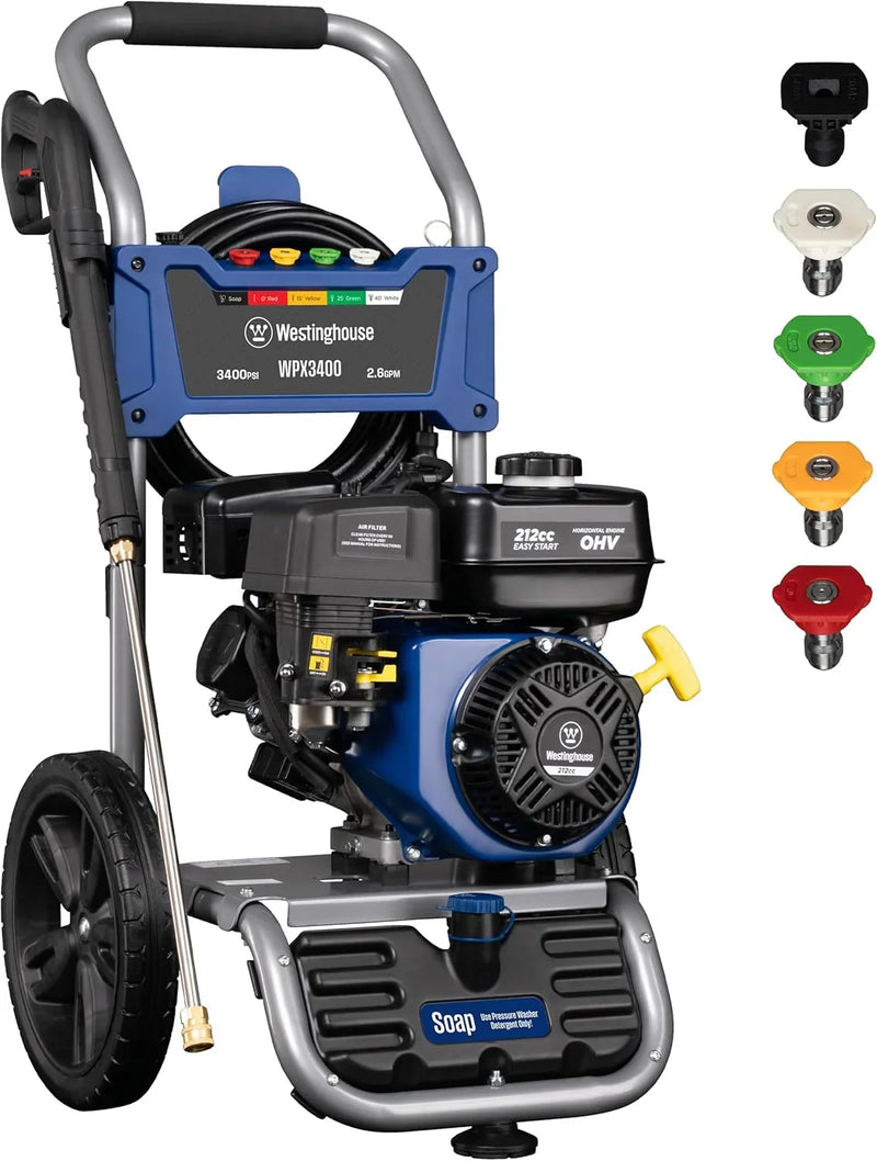 WPX3400 Gas Pressure Washer, 3400 PSI and 2.6 Max GPM, Onboard Soap Tank, Spray Gun and Wand, 5 Nozzle Set, for Cars/Fences/Driveways/Homes/Patios/Furniture U8080