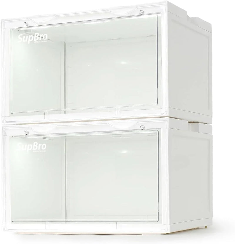 Lightning Collection Storage Box - Voice Control - Easy Access Storage Shoe Box, Stackable Shoe Storage Box, Equipped with Transparent Plastic Door, Suitable for Sports Shoes (11.2 x 14.9 x 8.8 inches (6 sets), White) Q9134