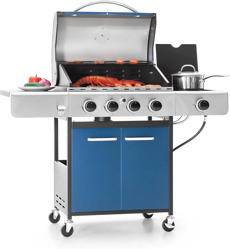 Burner Propane Gas BBQ Grill with Side Burner & Porcelain-Enameled Cast Iron Grates, 42,000 BTU Output Stainless Steel Grill for Outdoor Cooking Kitchen and Patio Backyard Barbecue-Captiva D9598