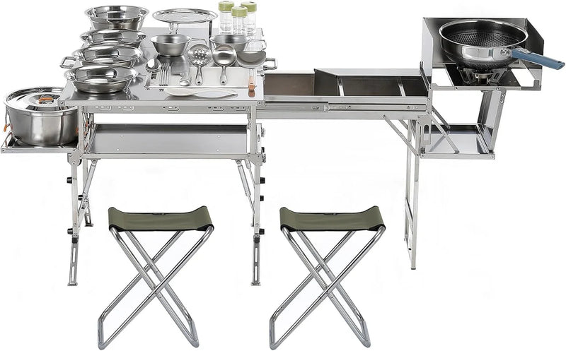Portable Camping Table & Chairs Set – Foldable Outdoor Furniture with Storage Drawer for Picnics, Backyard & RV Travel C3275