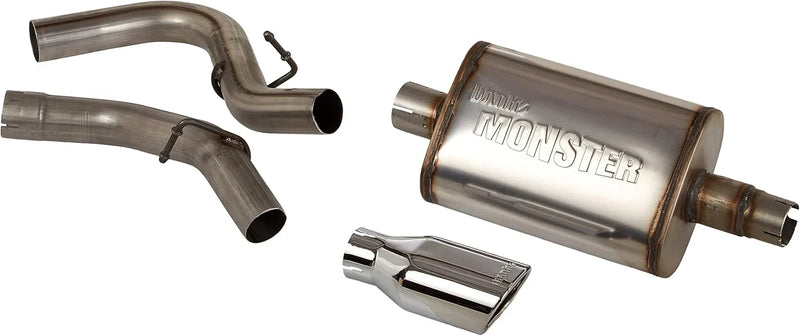 The stainless steel undercarriage exhaust system is suitable for Wrangler. It includes a muffler and is available in silver color. C5814