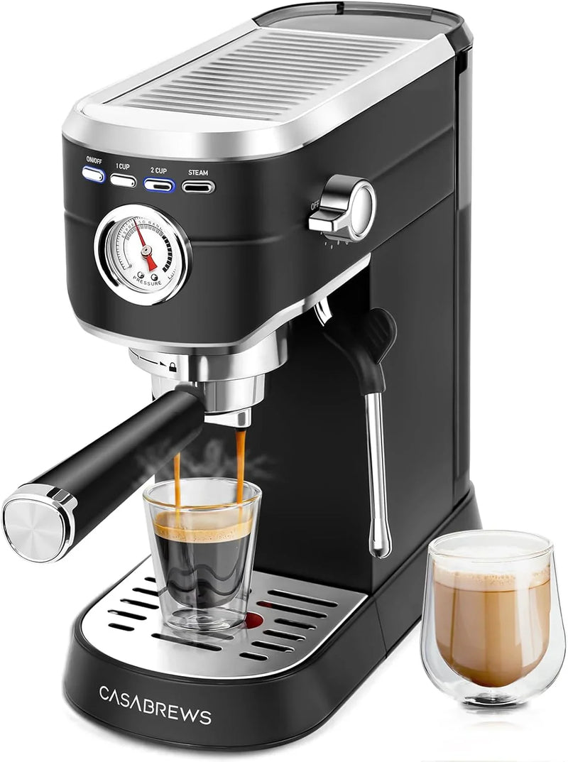 Espresso Machine 20 Bar, Compact Espresso Maker with Steam Milk Frother, Stainless Steel Coffee Machine with 34oz Removable Water Tank for Cappuccino, Latte, Silver O1110