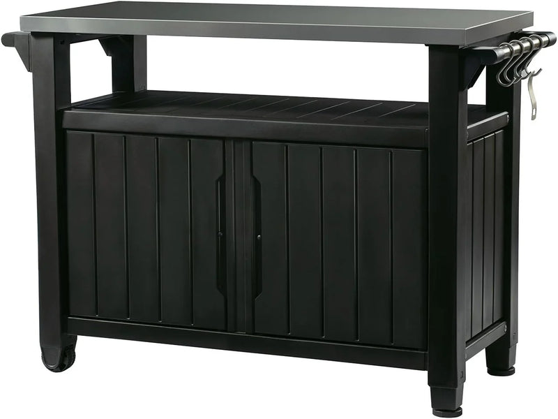 Outdoor Rolling Table Cart for Food Prep, Storage, Bar & Grill, Dark Brown P7879