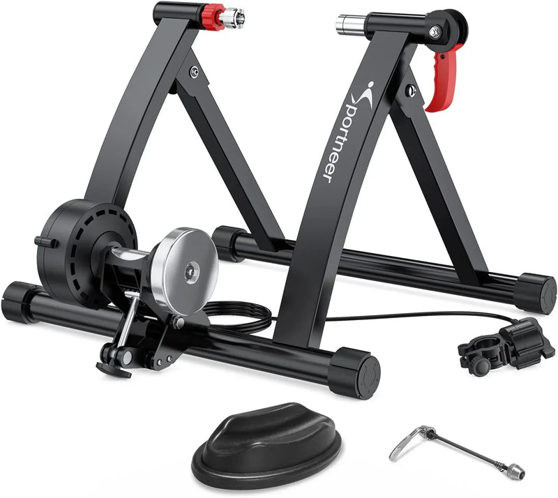 Bike Trainer Stand Indoor Riding - Sportneer Magnetic Stationary Bicycle Exercise Stand with Noise Reduction Wheel, 6 Resistance Adjustable X2757