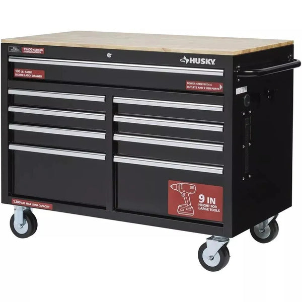 46 in. W x 24 in. D 9-Drawer Gloss Black Deep Tool Chest Mobile Workbench G6562