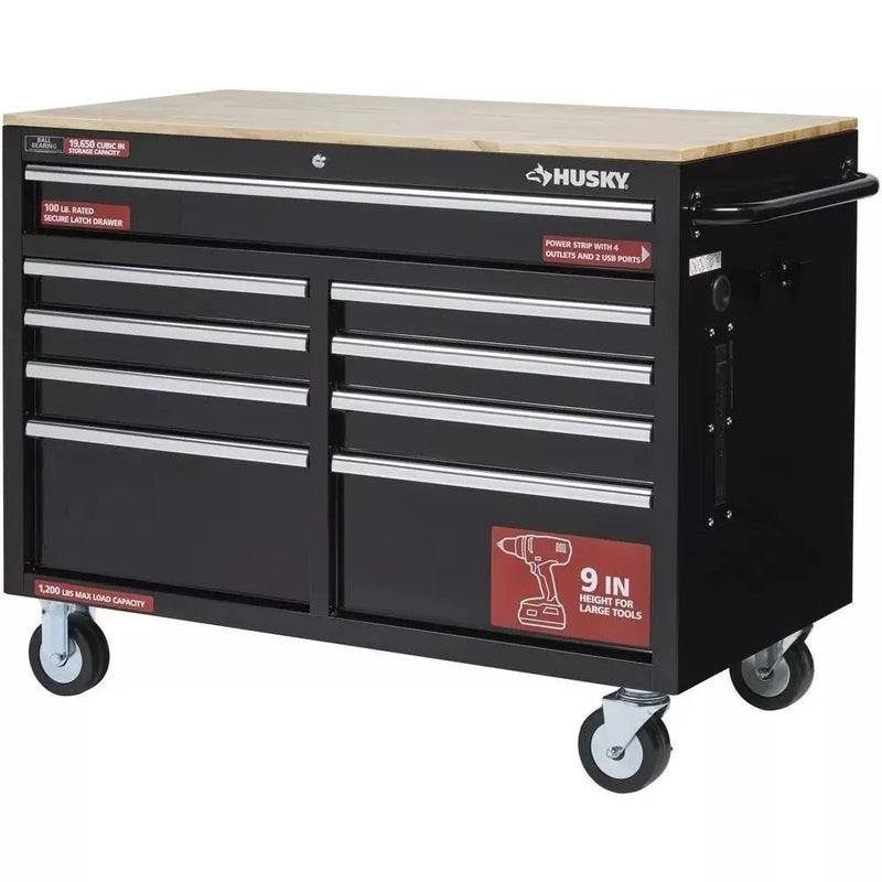 46 in. W x 24 in. D 9-Drawer Gloss Black Deep Tool Chest Mobile Workbench G6562