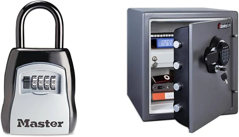 Key Lock Box, Outdoor Lock Box Bundle with SentrySafe Fireproof and Waterproof Safe, 1.23 Cubic Feet L4756