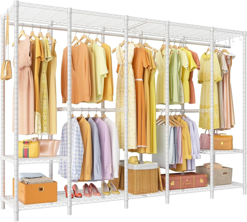 Super large clothes rack, heavy-duty clothes storage rack, standalone portable wardrobe, clothes rack for hanging clothes, 89.8 inches wide x 15.8 inches deep x 76.4 inches high, maximum load capacity of 1400 pounds, white F2034