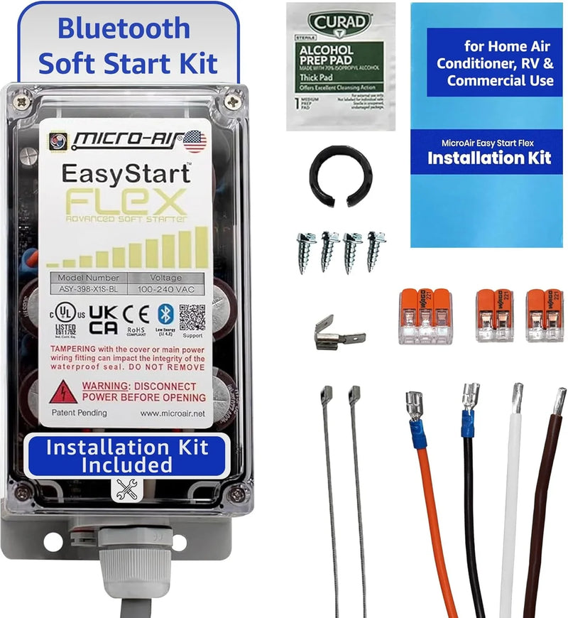 EasyStart FLEX 398 - Wireless Soft Start Kit for Home Air Conditioner, RV & Commercial Use, Works with Generators, Reduces Power Surge, Efficient Start-Up - Up to 6 Tons w/Installation Kit Z8292