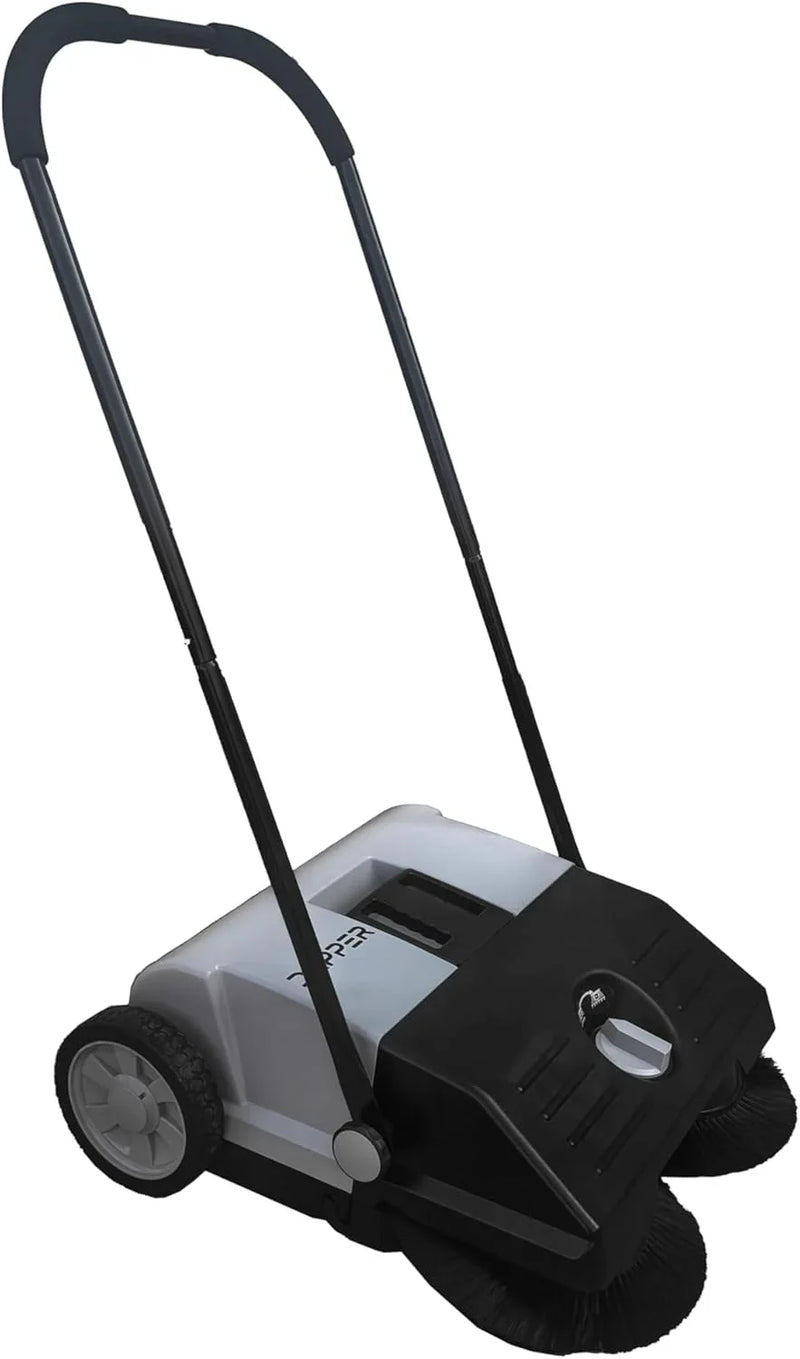 Walk-Behind Outdoor Hand Push Floor Sweeper - 5.25 Gallon Capacity - 25.5" Sweeping Width - Sweeps up to 27,900 ft² / Hour, Grey M6572