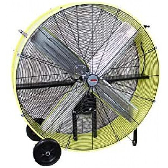 K Tool International 42′′ Belt Drive Drum Fan; Industrial, Garage, Shop, High Speed 2-Speed, Durable, Cut-Off Protection, Easy Mobility Rubber Wheels; SAFETY YELLOW KTI77743 J1844