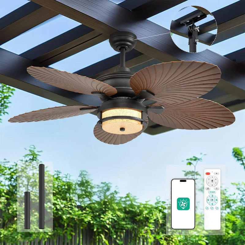 52-inch outdoor ceiling fan - tropical palm leaf fan - plug-in wall-mounted model O5370