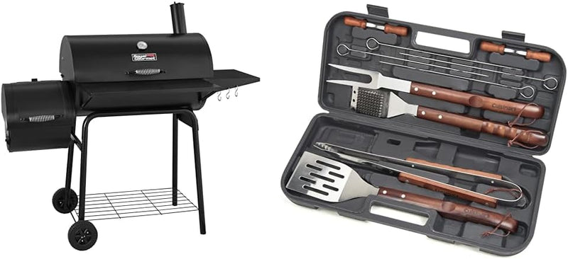 CC1830S 30" BBQ Charcoal Grill and Offset Smoker | 811 Square Inch cooking surface, Outdoor for Camping | Black Z8424