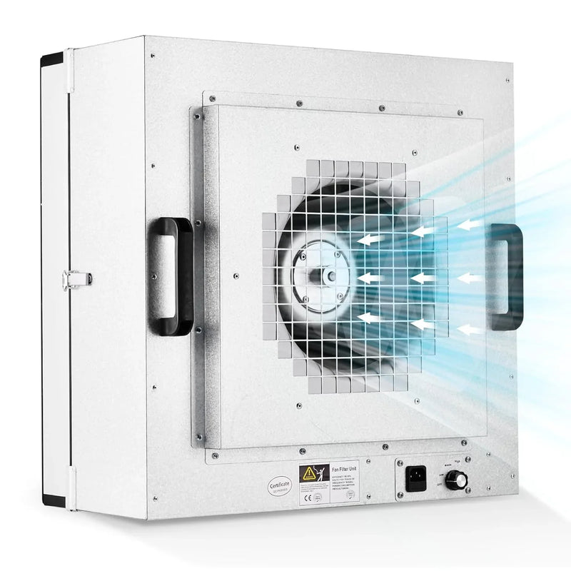 Laminar Flow Hood, H-14 HEPA Filter with Safety Locks, Class 100/ ISO Class 5 Cleanliness, Fan Filter Unit 22.6x22.6in Flow Hood Mycology/Clean Room/Laboratory 110V W1103