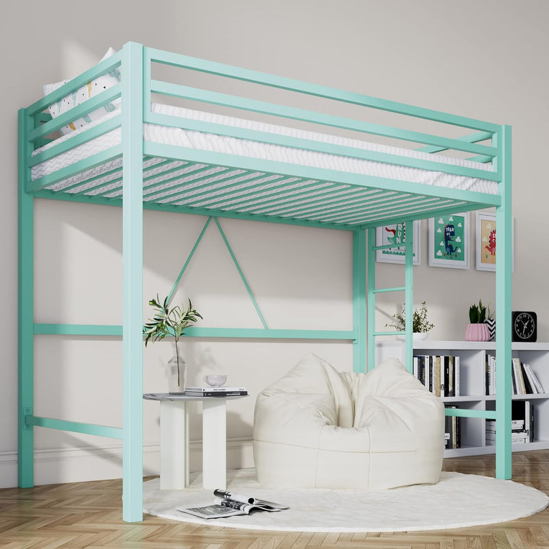 Loft Bed Twin Size with Ladder and Guardrail,Heavy Duty Metal Slats Support No Box Spring Needed Small Space Saving Furniture for Bedroom Dorm,Black H4133