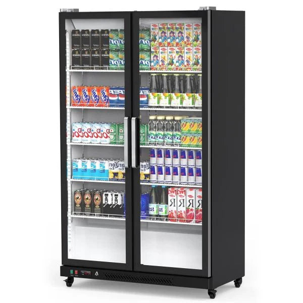 Commercial Refrigerator, Glass Door with LED Lighting – Upright Beverage Display Cooler for Home, Store, Gym, or Office, Featuring Double Swing Doors and 39 cu.ft M3285