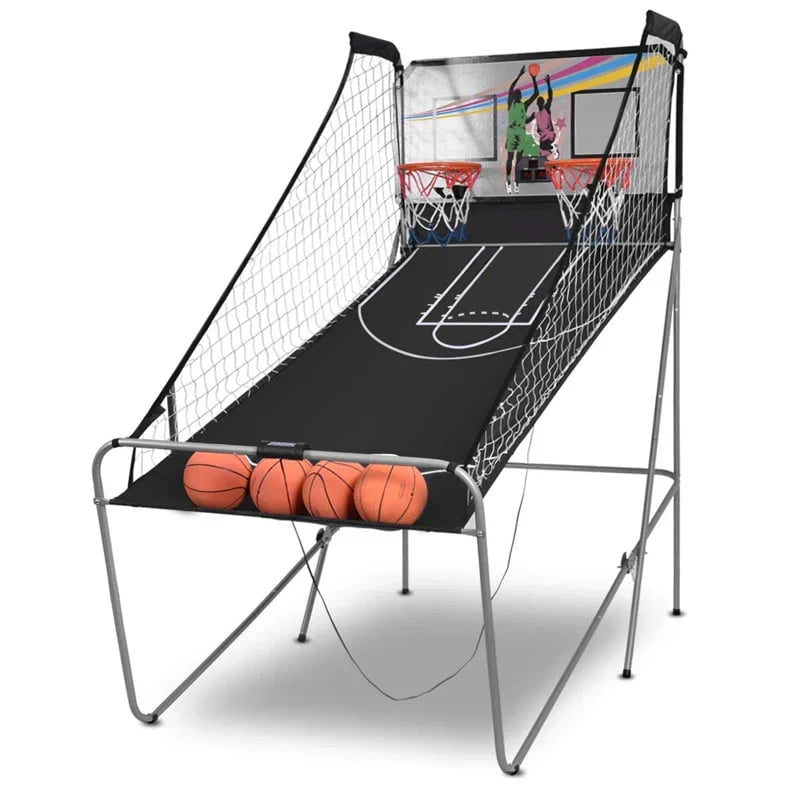 Foldable Indoor Basketball Arcade Game with 4 Balls Electronic Double Shot LED Scoring System for Kids Adults N4228