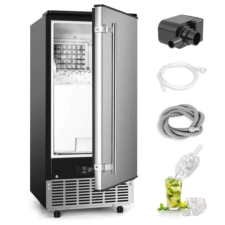 Commercial Under Counter Ice Maker Machine, 80Lbs/Day with 24lbs Ice Storage, Built-in Drain Pump/Automatic Cleaning/Timing Setting/Smart LCD Panel, Ideal for Both Home and Commercial Use S9482
