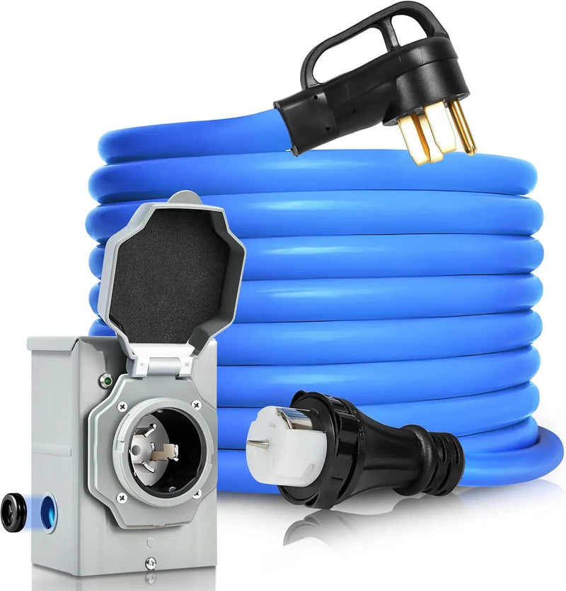 50 Amp Generator Cord and Pre-Drilled Power Inlet Box, Generator Cords 50FT, 50 Amp 125V/250V Generator Power Cord, NEMA 14-50P / SS2-50R Twist Lock Connector H8130