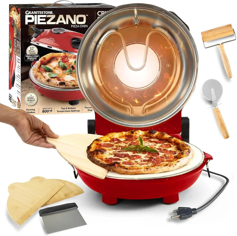 Pizza oven, with pizza cutter and dough roller, 12-inch portable indoor electric oven, 12-inch indoor pizza oven A2017