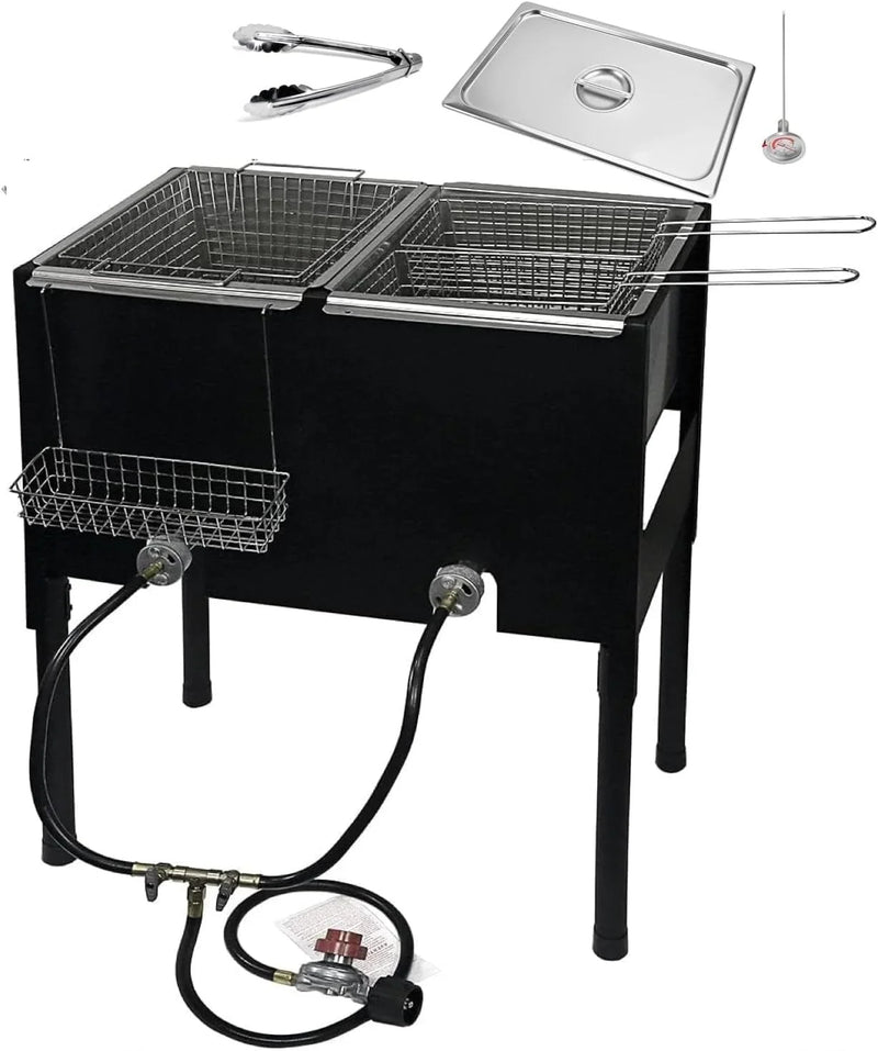 Triple Deep Fryer-3 Basket Stainless Steel Propane Cooker-Outdoor Fish Fry/Chicken-Tall Heavy Duty N3651