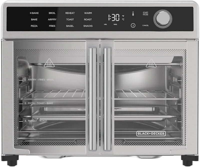 Fryer Toaster Oven Combo, 12 in 1 Countertop Convection Oven Cooks Food Fast, Fits a Whole Pizza or 6 Toast Slices, French Doors with Stainless Steel Finish I7074