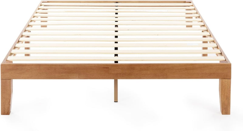 12" Classic Solid Wood Platform Bed Frame w/Wooden Slats (No Box Spring Needed), Natural, Queen Size I0382