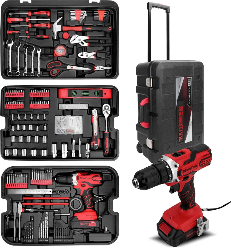Home Tool Set Kit - 286 PCS Home Auto Repair Tool Kit with Rolling Tool Box, Mechanic Tool Sets with 21V Max Cordless Power drill, Perfect for Homeowner, Diyer, Handyman Y3670